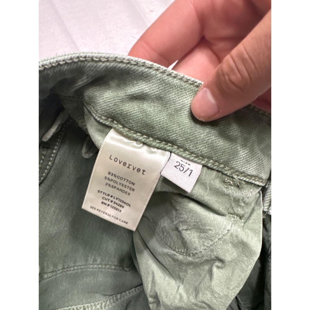 Lovervet by Vervet Sage Green High Rise Raw Hem Flare Jeans Sz 25 LV1254OL - Picture 4 of 4